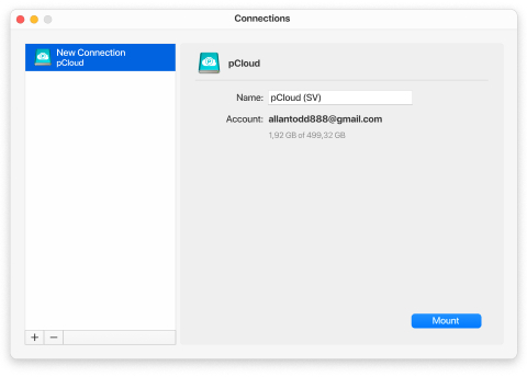 pCloud setting in CloudMounter on Mac